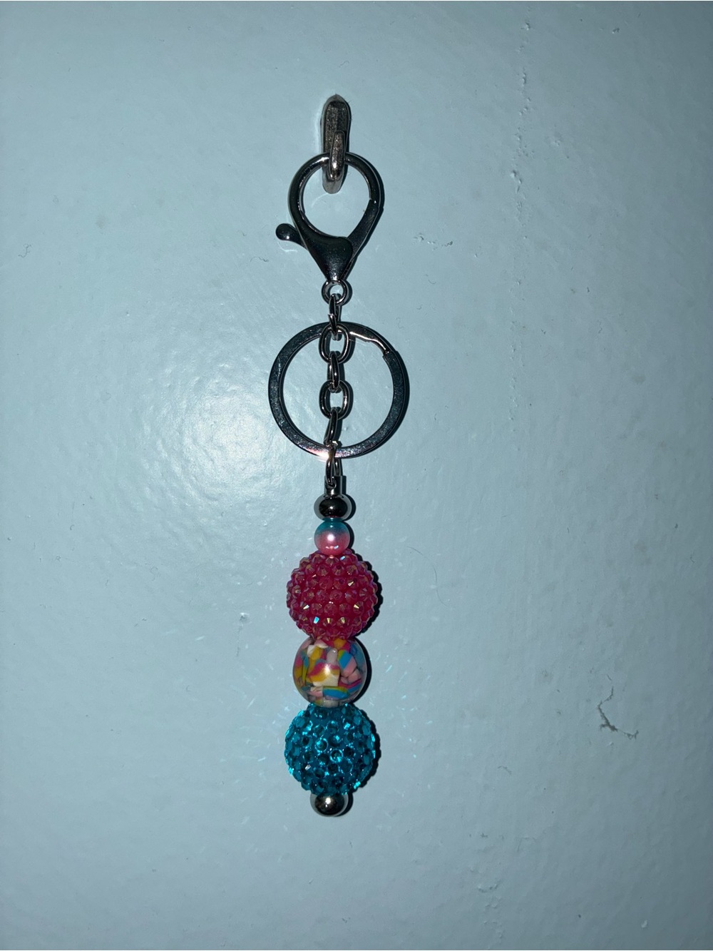 Sugar’s Handcrafted Creations Beaded Charm Keychain with Pink and Blue beads